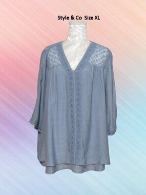 Style & Co size XL womens top tunic color blue ¾ sleeves